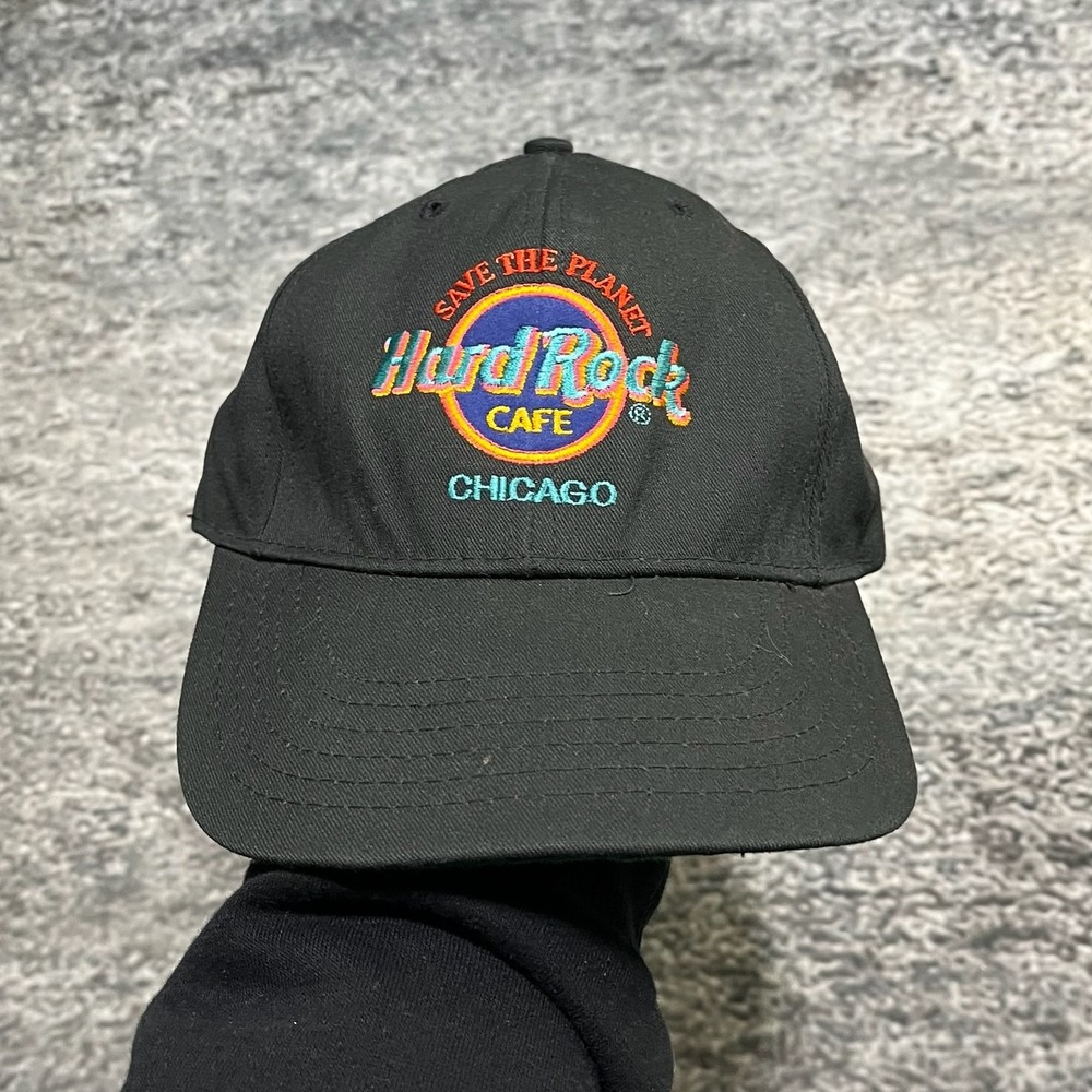 Hard Rock Cafe Chicago Snapback Hat Black Adjustable‎ Embroidered Vintage 90s